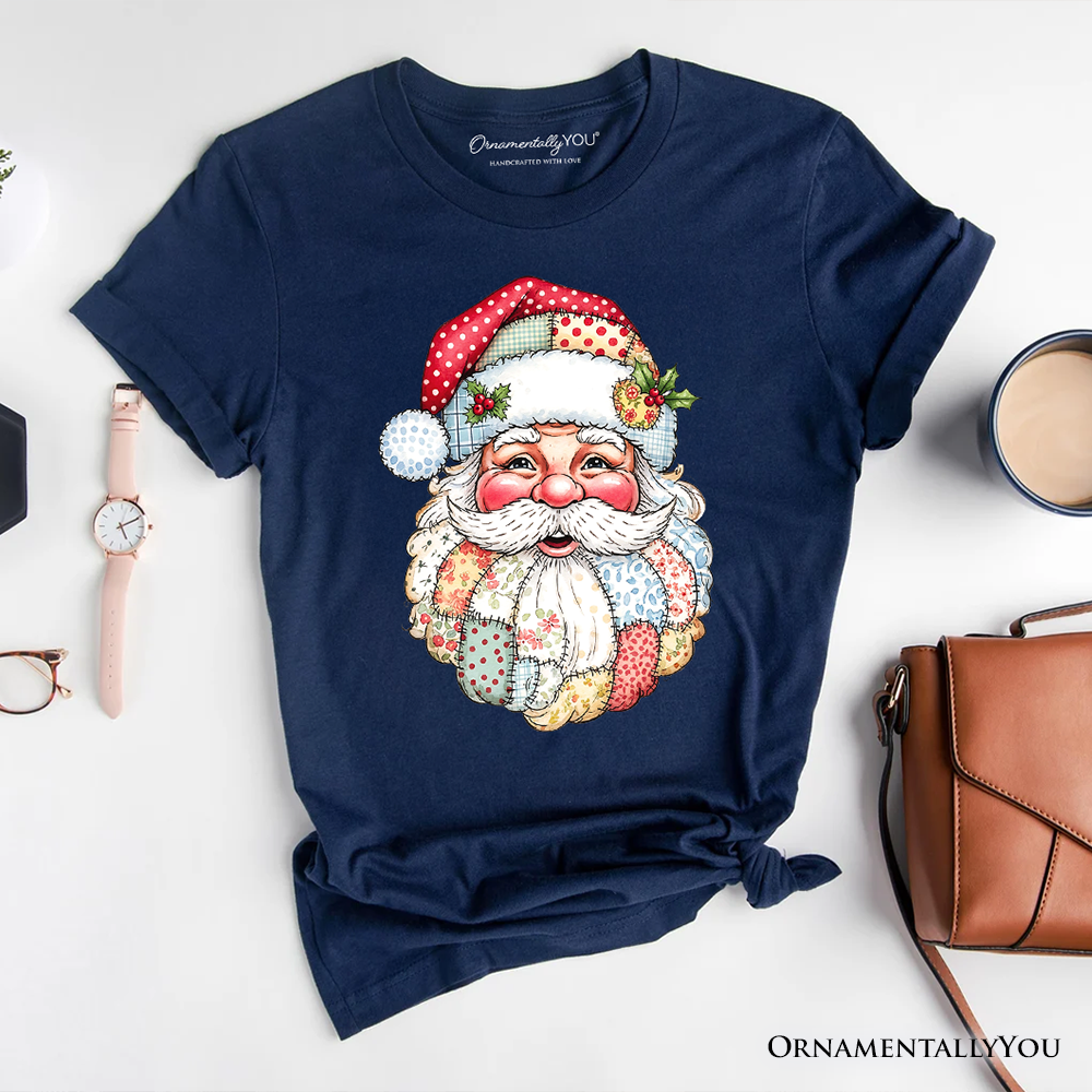 OrnamentallyYou - Wholesale T-shirt met print - Dames - Patchwork Kerstman T-Shirt, Retro Kerstvakantie Shirt1