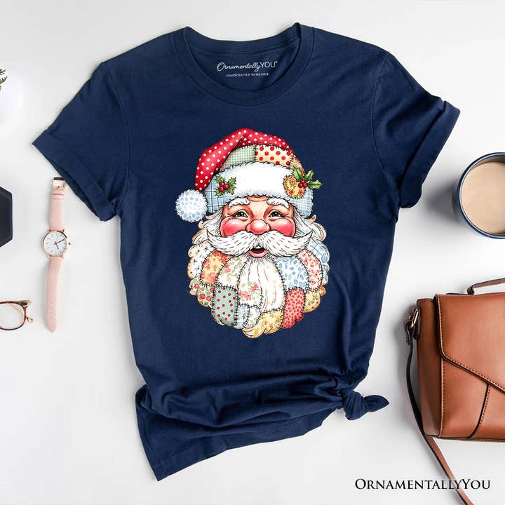 OrnamentallyYou - Wholesale T-Shirt (Graphic) - Women's - Patchwork Santa Claus T-Shirt, Retro Christmas Holiday Tee7