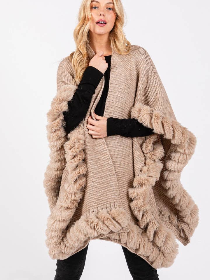 MiMi Wholesale - Wholesale Cape - Women's - MS0409 Brenda Fine Knit Faux Fur Hook & Eye-Closure Cape7