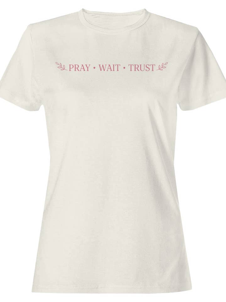 Bed, vent, stol – bibelsk kunst T-shirt til kvinder for engroshandel hos TShirtGuys.com