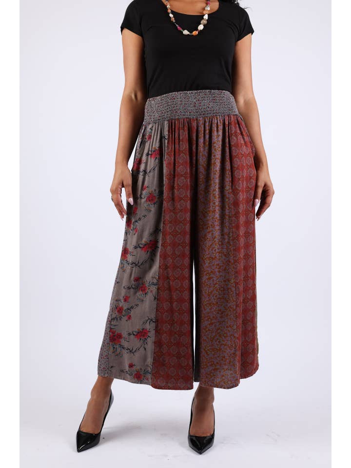 Sacred Threads - Wholesale Pants - Women's - Vintage Berry Fall Tone Patchwork Palazzo Pants1