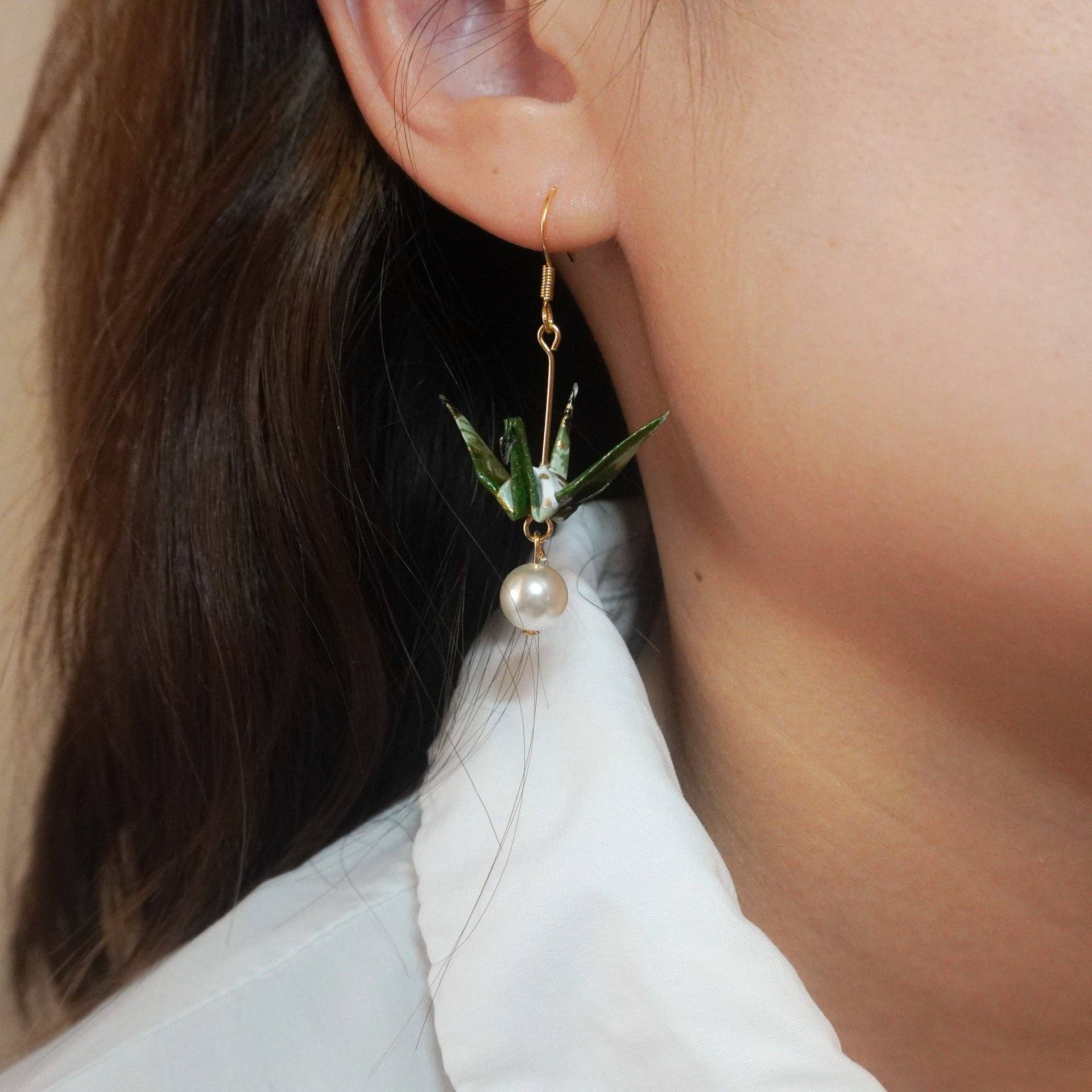 Kamyi.Art Origami Designs - Wholesale Dangle Earrings - [HEALTH] Crane and Pearl Earrings3