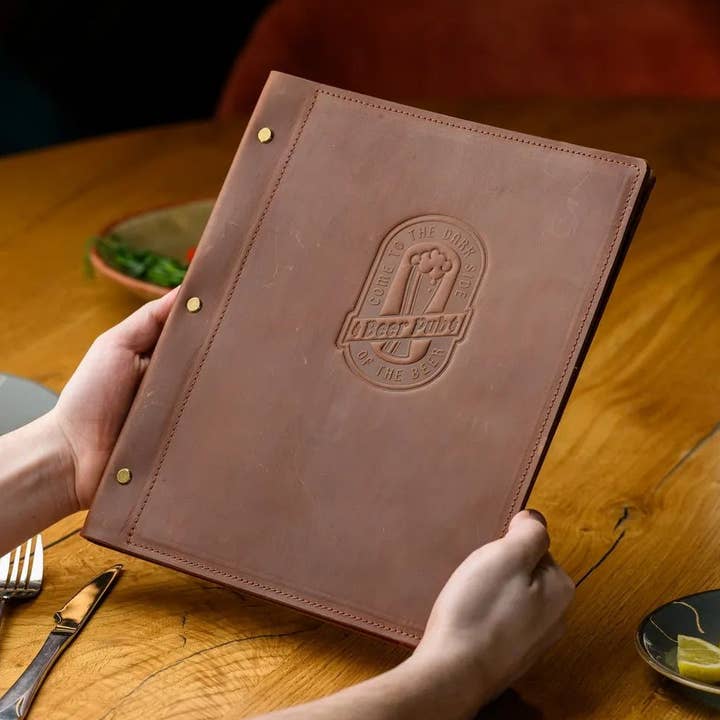 Hardcover Leather Menu Holder With Screws and Corner Fixings suitable for US Letter Sheets (LM10A2) and other Purchase Wholesale screws and fixings. Free Returns & Net 60 Terms on Faire trending on Faire.