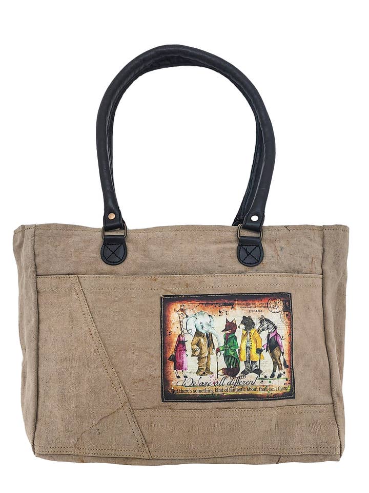 We Are All Different Recycled Military Tent Shoulder Bag for wholesale by Vintage Addiction