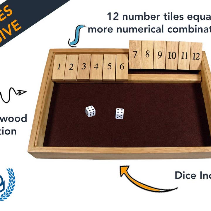 Wood Expressions - Venta al por mayor Juegos de mesa - Juego de mesa Shut the Box con 12 números