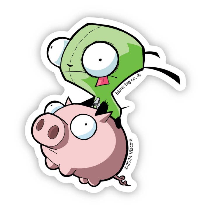 Invader Zim® Waterproof Sticker - Gir Riding A Shadowhog for wholesale by Blank Tag Co. - Waterproof Stickers