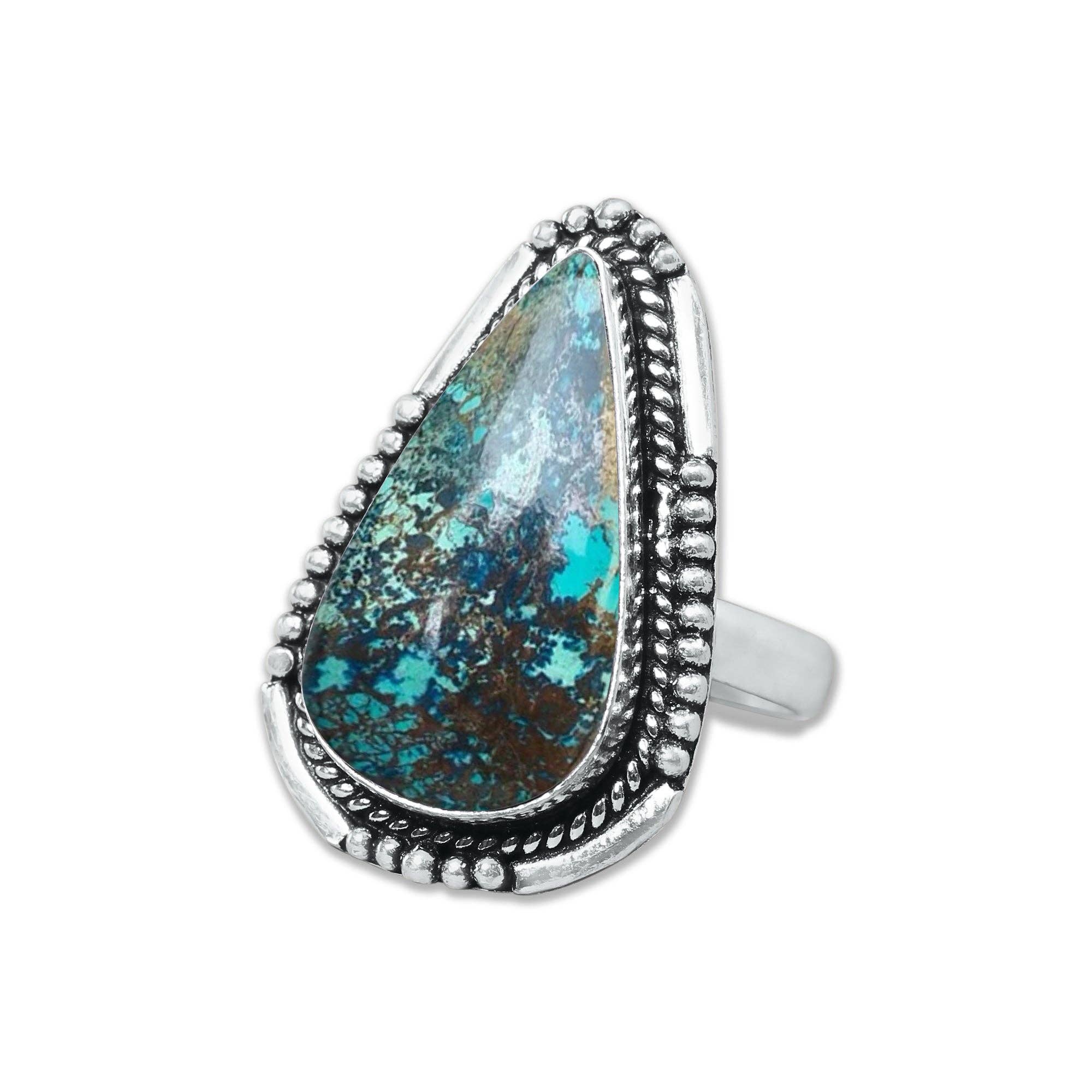 Handmade Jewels – wholesale Cocktail/Statement Ring – Chrysocolla-ringar – Silverpläterade, Handgjorda, Jordnära Havsgröna (US Storlekar 6–10, Tillverkade på Beställning)7