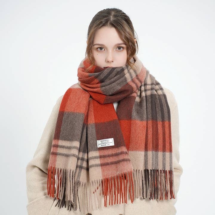 Basis Fancy - Wholesale Scarf – Women's - Plaid Fringe Shawl Scarf
