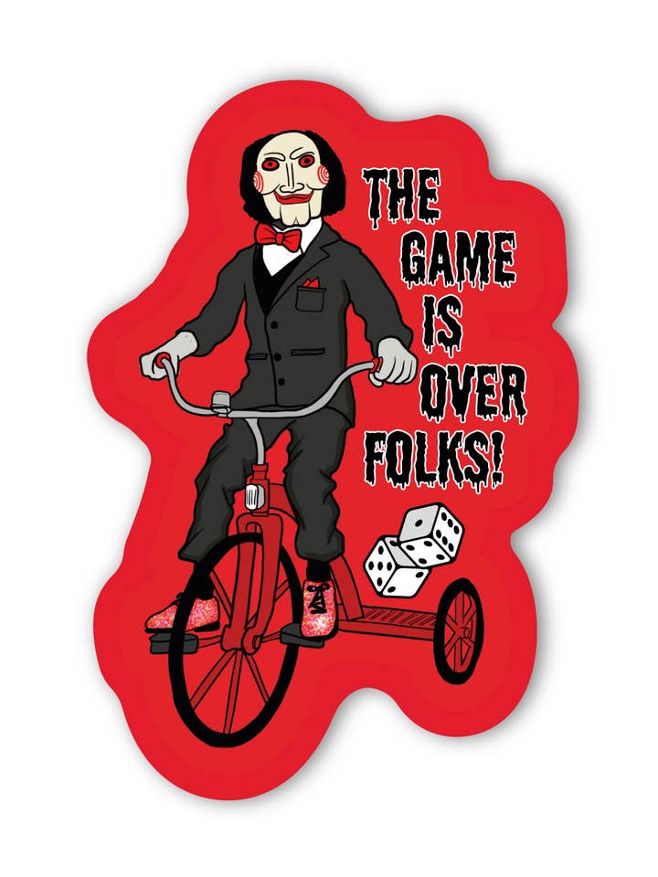 Das Spiel ist vorbei, Leute! Horror-Puppen-Halloween-Aufkleber für den Großhandel von Studio Soph (We Pay Your Import Fees - We Ship DDP)