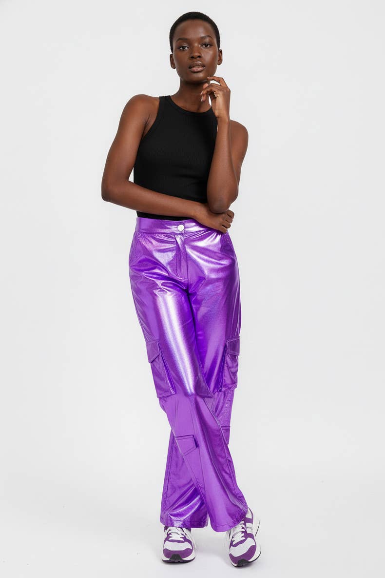 5besties inc - Wholesale Pants - Women's - CARGO POCKETS METALLIC WIDE LEG PANTS10