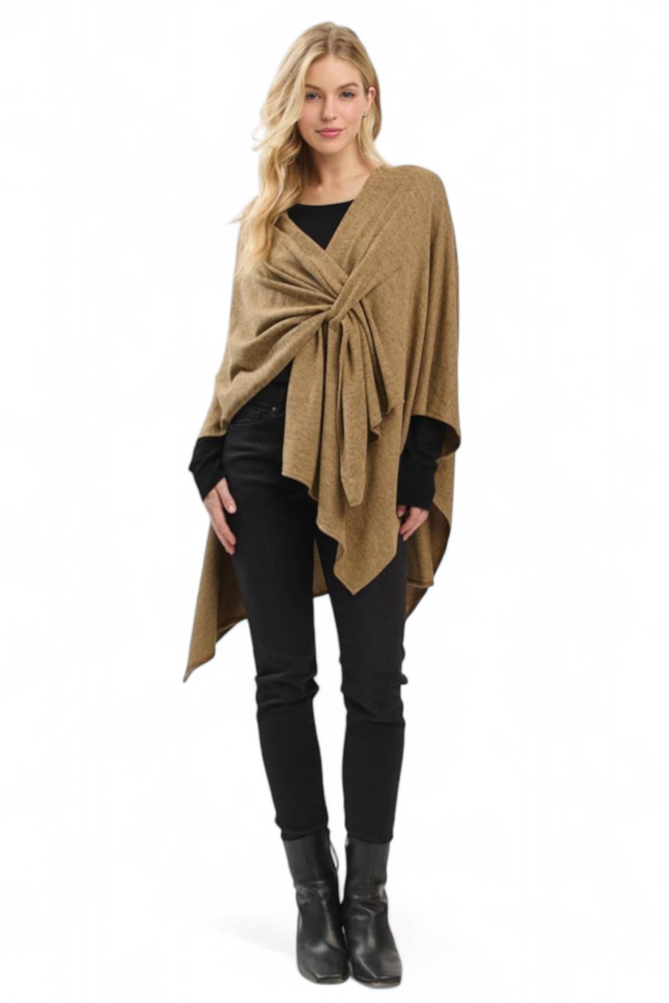 Artini Accessories - Wholesale Poncho - Women's - Solid Color Pull Through Shawl Wrap Poncho2