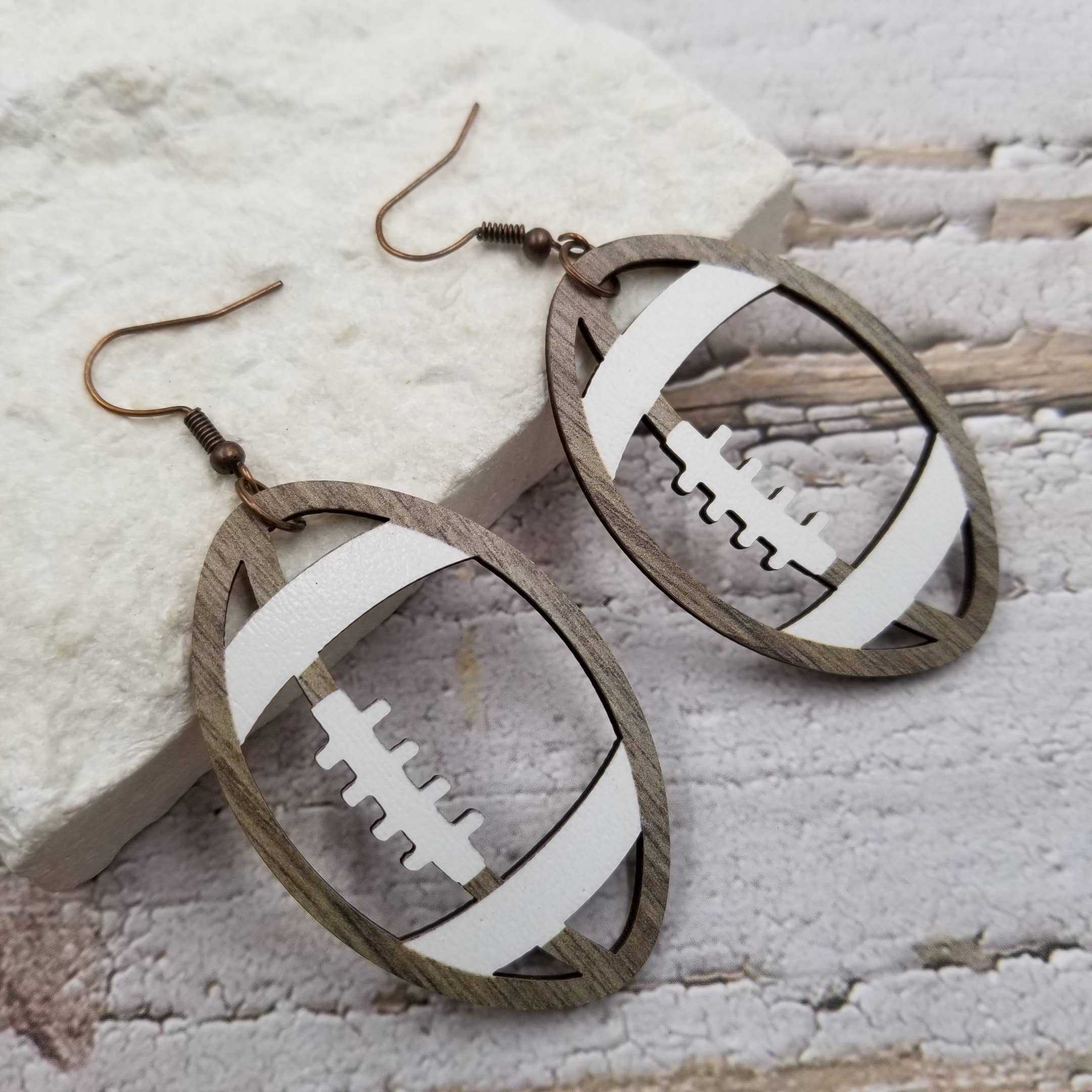 Treasure Wholesale - Wholesale Dangle Earrings - Wood Football Earrings1