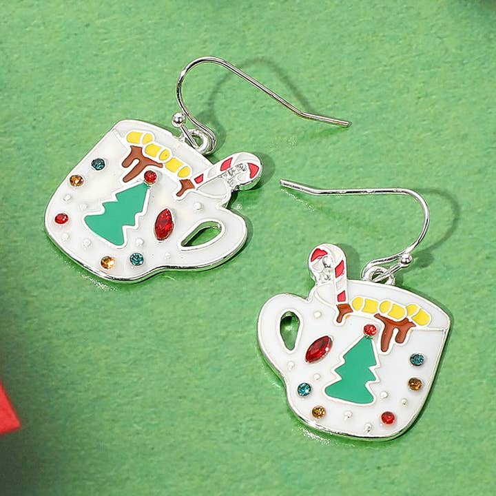 Marquise Round Stone Accented Christmas Tree Hot Chocolate Dangle Earrings for wholesale by Sensibling Corp.