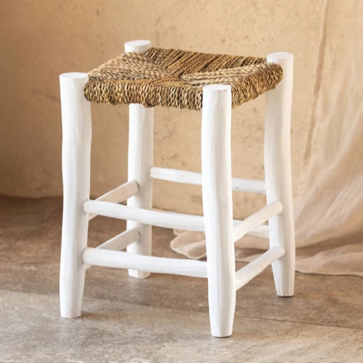 White Moroccan stool 40 cm for wholesale by Collection Maroc