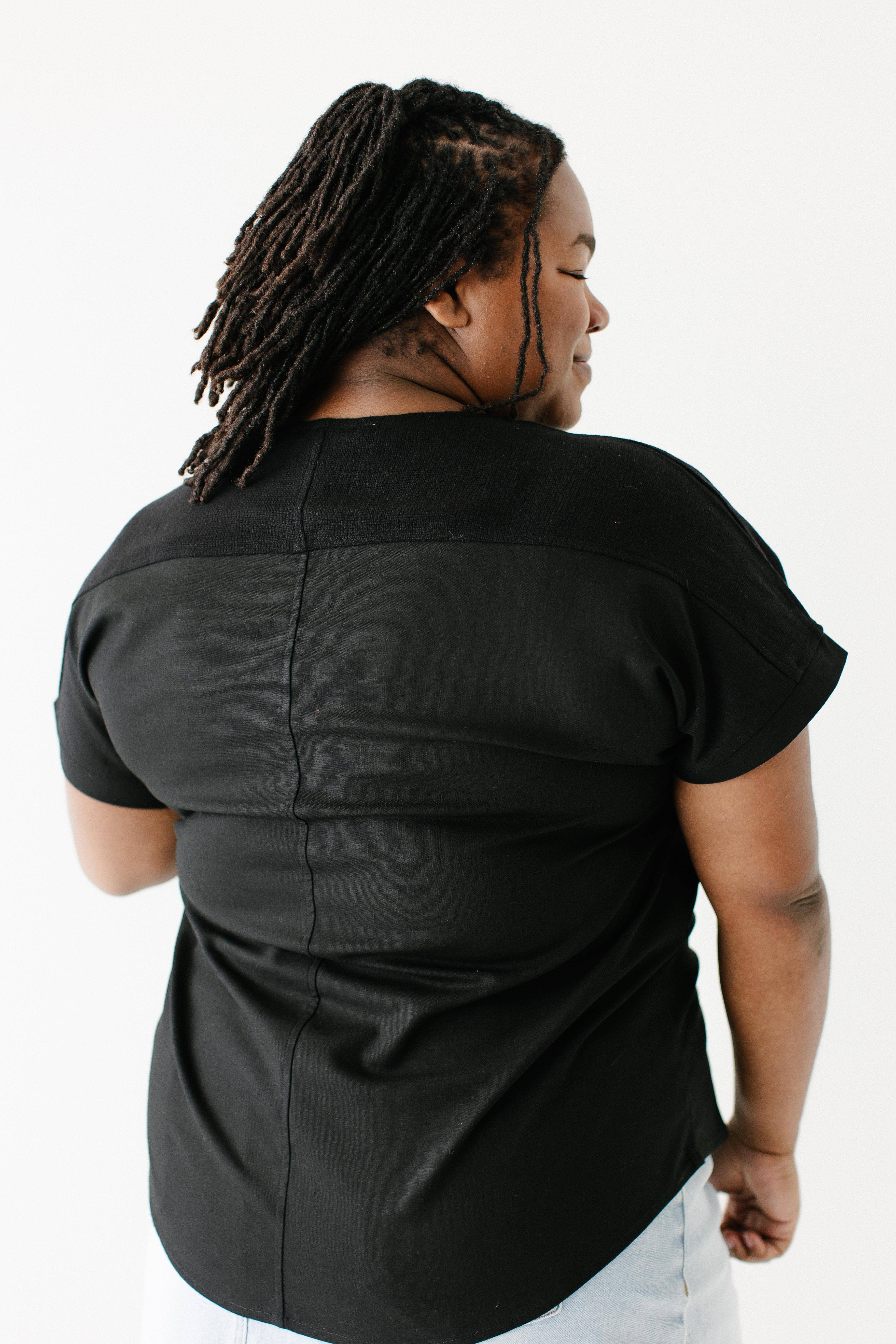 Black 'Callie' Linen Blend Dolman Sleeve Top FINAL SALE for wholesale on Faire2