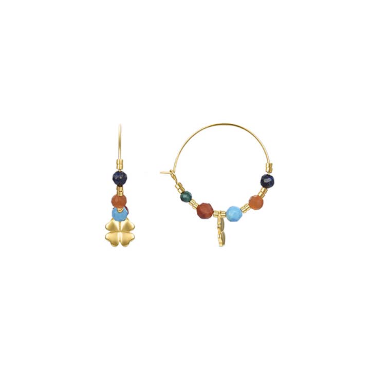 Pendientes Luxenter en argent sterling 925 avec pierre naturelle multicolore, finitions en or jaune 18K - Rackuk pour la vente par Luxenter
