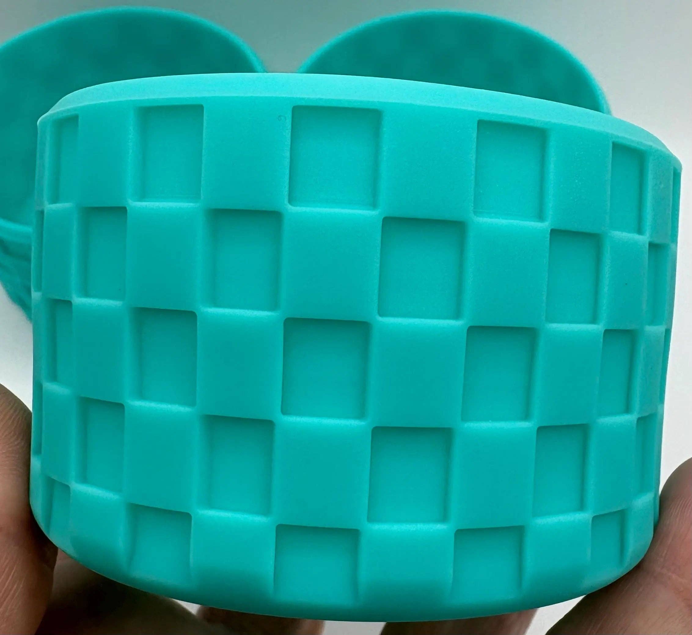 ASAP Craft Supplies - Wholesale Drink Huggers & Koozies - Turquoise Checkered Textured Tumbler Boot - Silicone Boot- Tumbler Accessories1