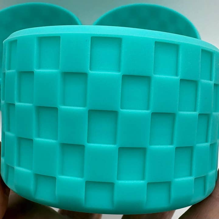 ASAP Craft Supplies - Wholesale Drink Huggers & Koozies - Turquoise Checkered Textured Tumbler Boot - Silicone Boot- Tumbler Accessories1