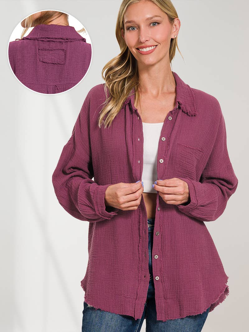 42POPS – Engroshandel Skjorte med buttondown – til kvinder – .OVERSTØRRELSE SKJORTE MED RÅ KANT OG BAGPATCH17