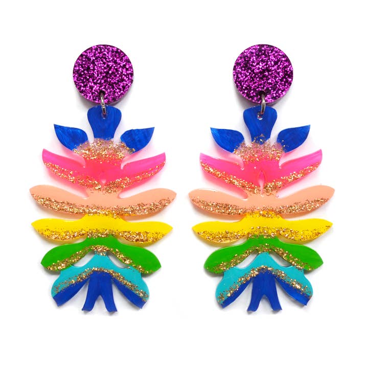Rainbow Flower Statement Acryl Lasergesneden Glitter Oorbellen voor wholesale door Boo and Boo Factory