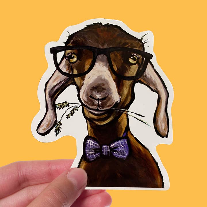 Goat Sticker, 4" Sticker, Cute Goat Glasses Sticker for wholesale by Hippie Hound Studios