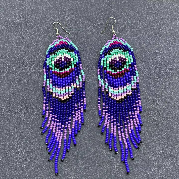 Boucles d'oreilles à franges en perles de rocaille colorées - SB pour la vente par Mio Queena