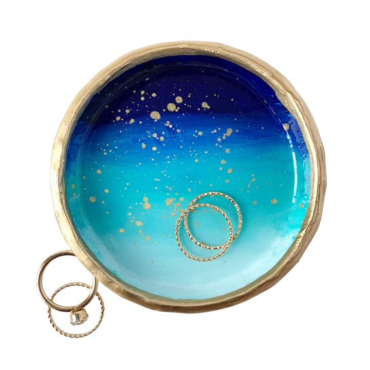 YFL Art & Decor - Wholesale Jewelry Dish - Blue Ombre with gold speckles - Ring Dish4