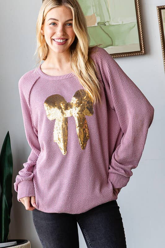 HEIMISH - Wholesale Blouse - Women's - ET7734-12 SOLID SEQUINS RIBBON TOP CHRISTMAS5