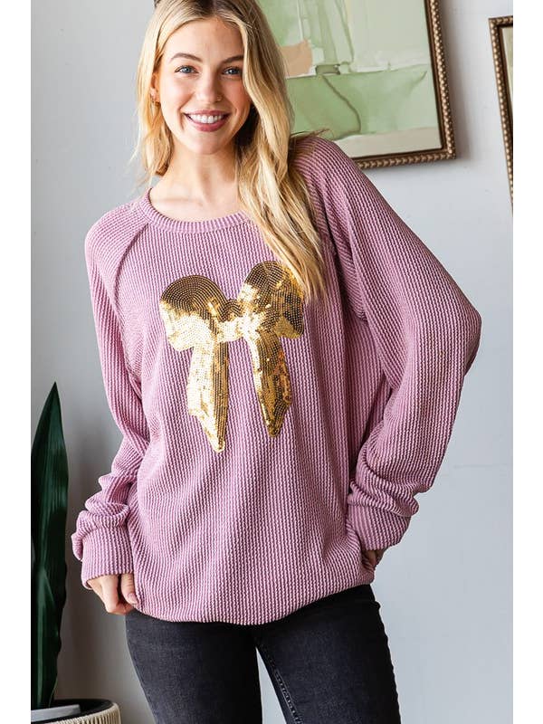 HEIMISH - Wholesale Blouse - Women's - ET7734-12 SOLID SEQUINS RIBBON TOP CHRISTMAS5