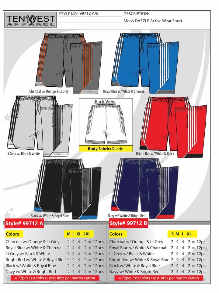 Calções de malha para homem M-2X - 99712A por atacado de Ten West Apparel