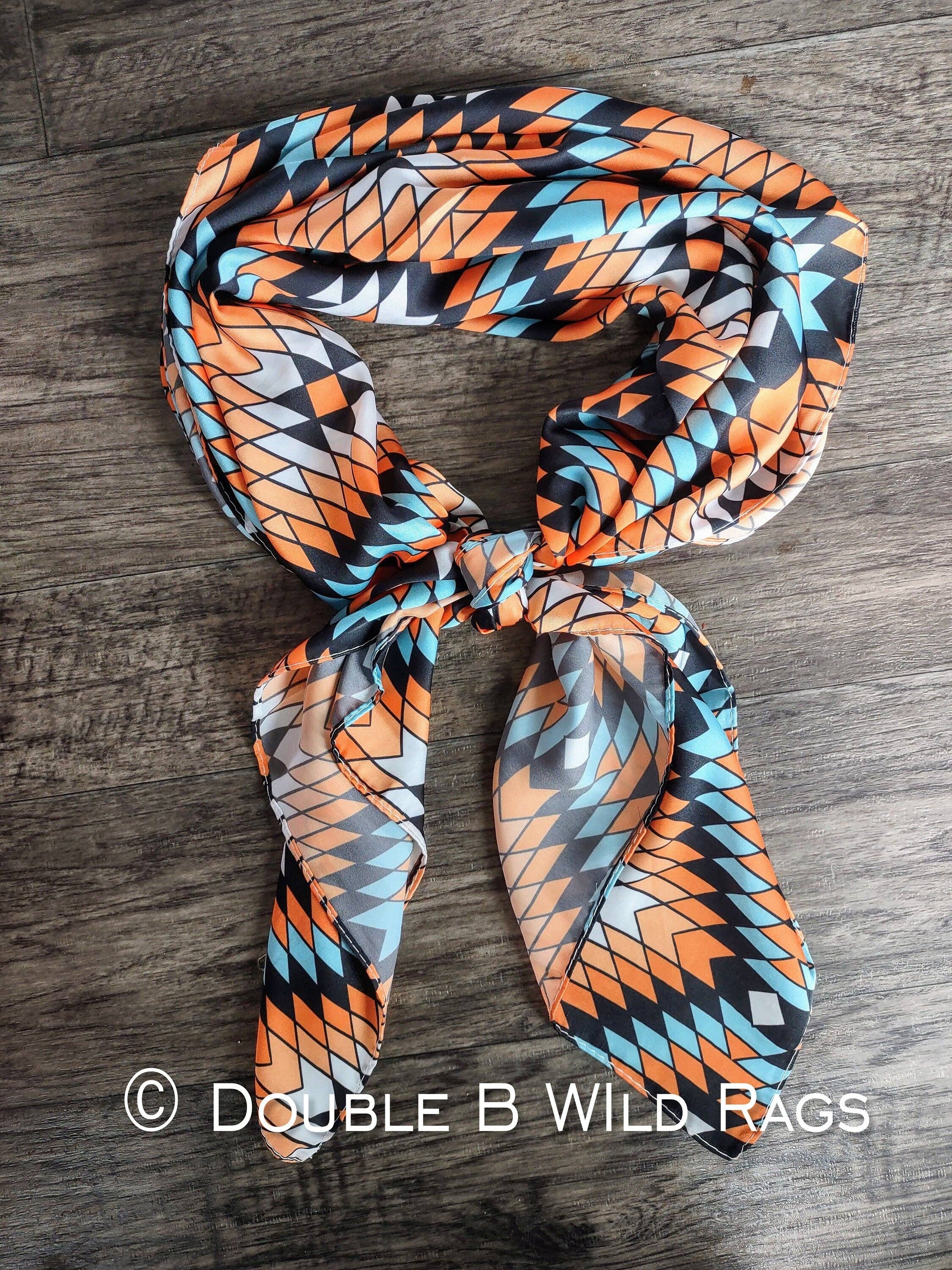 Double B Wild Rags – Cachecol - Mulher por atacado – Lenço Selvagem AZTEC 1010 Laranja Azul Claro e Preto sudoeste Cowboy Ocidental Lenço de Pescoço Bandana por Double B Wild Rags4