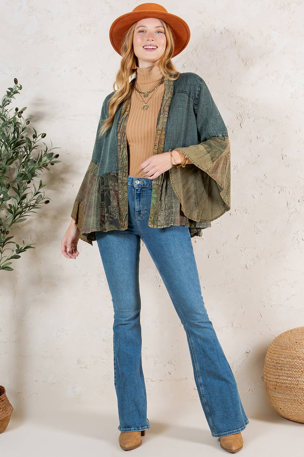Young Threads - Wholesale Kimono - Women's - Western Boho Lace & Denim Patchwork Kimono Top NEW8