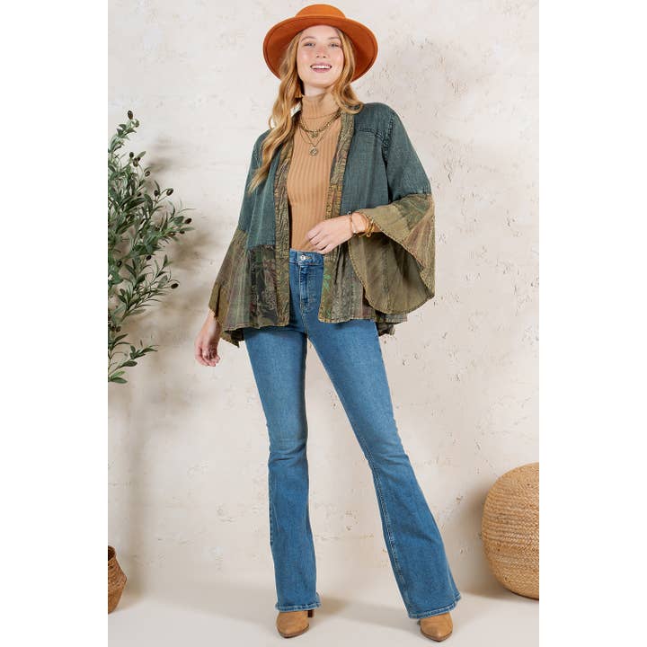 Young Threads - Wholesale Kimono - Women's - Western Boho Lace & Denim Patchwork Kimono Top NEW8