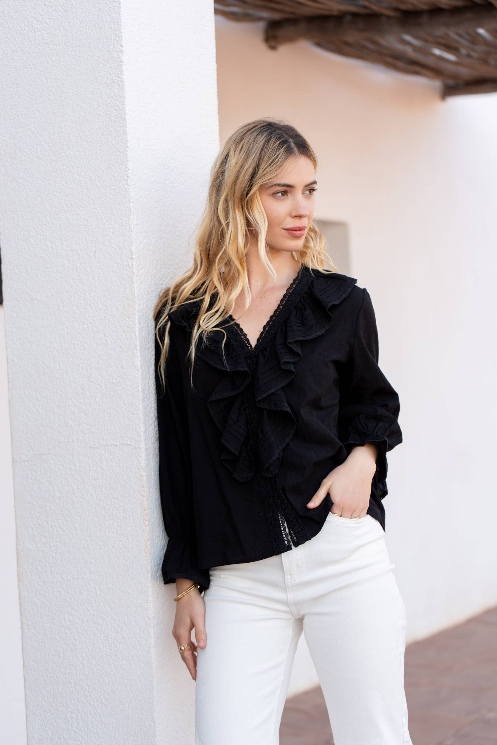 CHOKLATE PARIS - Venta al por mayor Blusa - Mujer - Blusa Billy de algodón con cuello volante - 81047