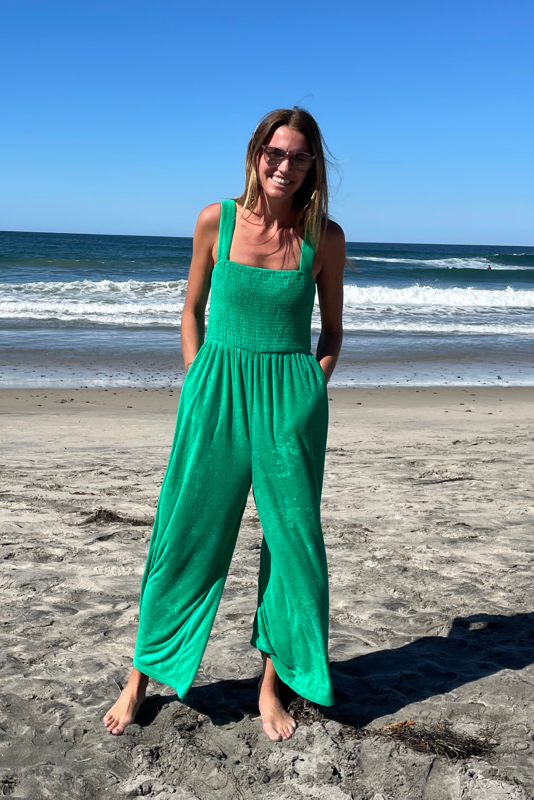 Bette - Wholesale Jumpsuit - Women's - Cabana Green Terry Cloth Jumpsuit | Beach-to-Dinner Style12
