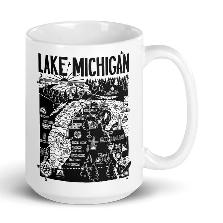 LAKE MICHIGAN Map Mug for wholesale by Distant Local