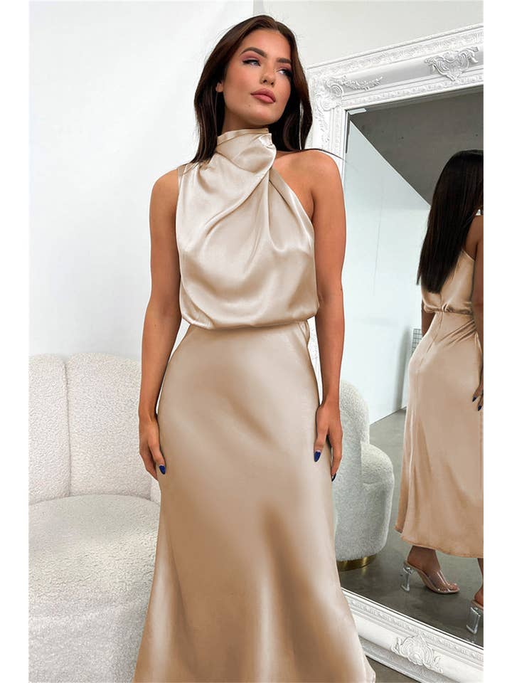 Sweetkama - Wholesale Dress - Women's - Ladies Eleganr Sleeveless Satin Midi Dress GQQT87