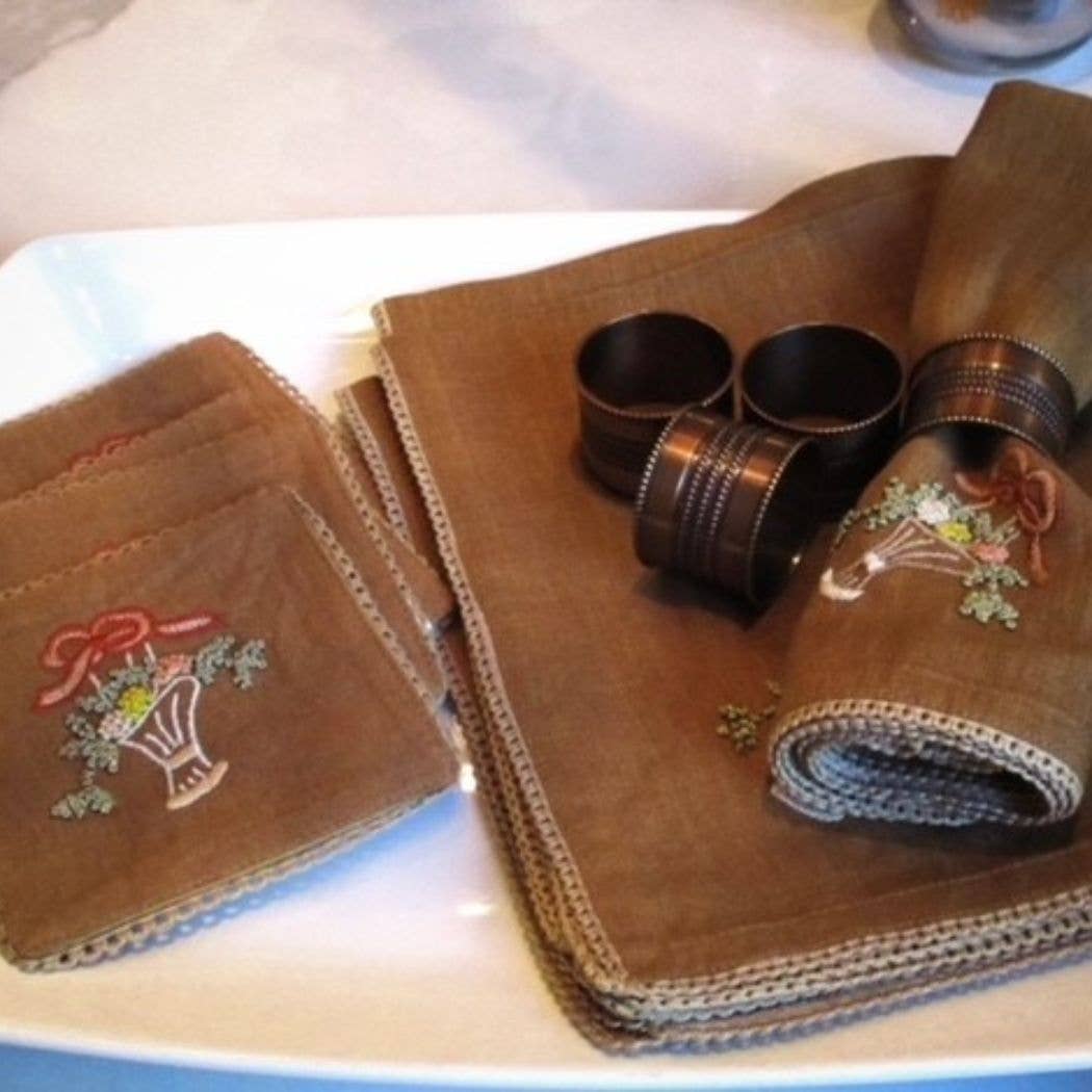 Shastra Home – wholesale Dinner & cloth napkin – Linen Embroidered Coasters - Set of 42