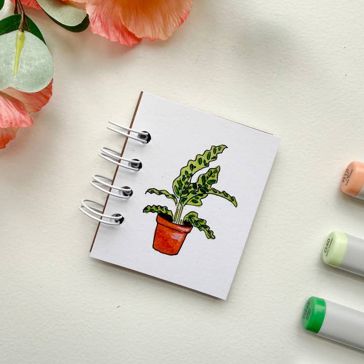 Hand-Illustrated + Handmade Mini Notebook/Sketchbook | Calathea Houseplant for wholesale by D. Prince Designs