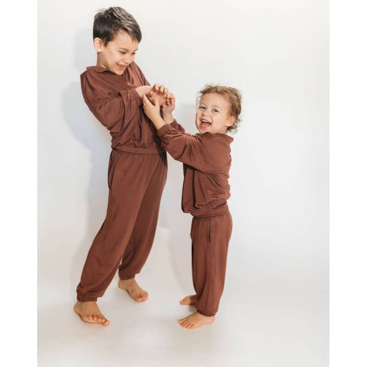 Quarter Zip Everyday Essentials Set kids in -Cinnamon for wholesale by Nighty Nites Co.