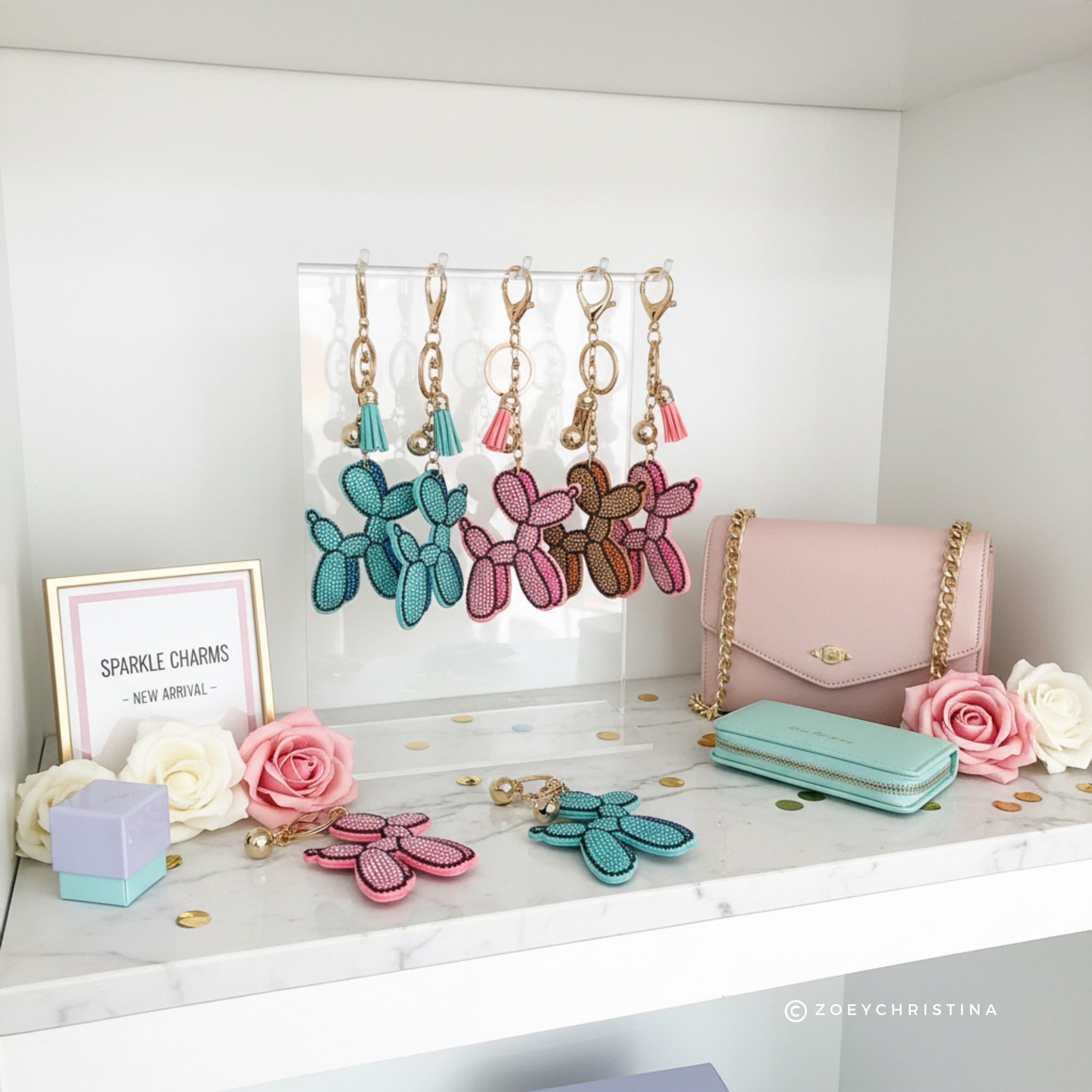 Zoey Christina - Wholesale Keychain - Unisex - Rhinestone Balloon Dog Keychain Sparkly Keychain Accessory9