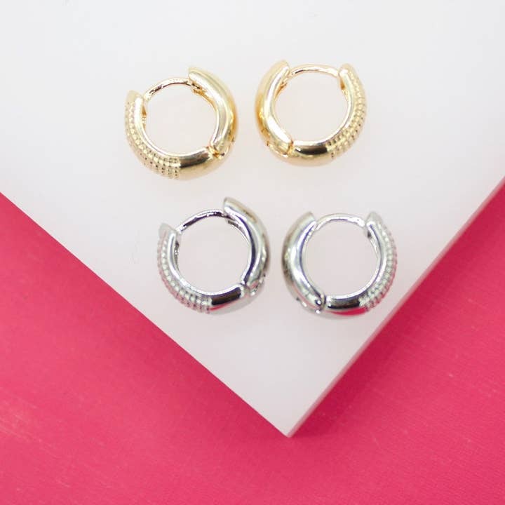 18K Gold Filled Textured Huggies (L243) for wholesale by MIA Jewelry