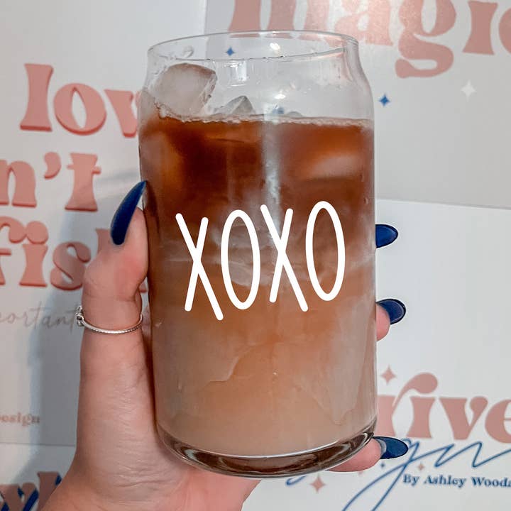 XOXO Coffee Glass Cup, Can Glass, Iced Coffee, for wholesale by Instrive Design