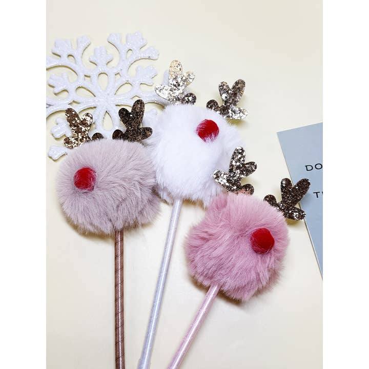 ASSORTED COLOR PomPomReindeer Pen for Christmas for wholesale on Faire4