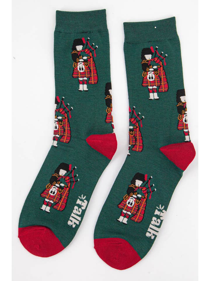 Sock Talk - Wholesale Socks - Men's - Men's Scottish Piper Bamboo Socks in Red Green2