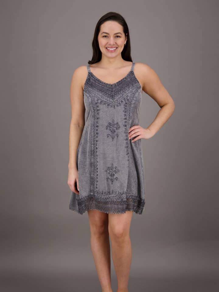 Embroidered Mid-Length Acid Wash Renaissance Dress (S/M-1X/2 for wholesale by Advance Apparels