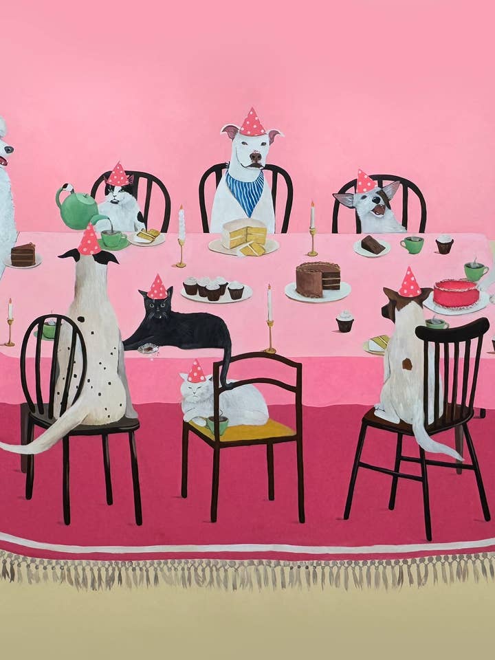 Dîner de la NY Second Chance Rescue — Adoption de chiens et de chats pour la vente par Caryn Cast Art