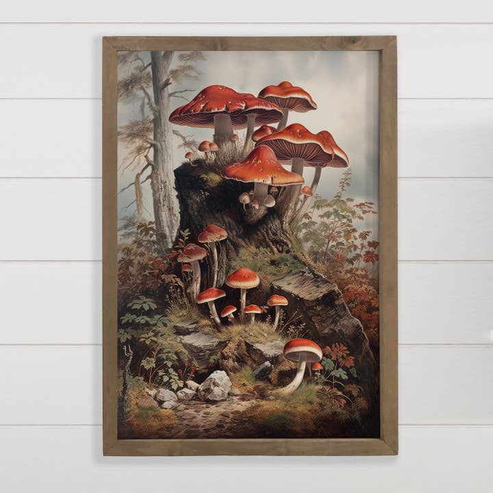 Mushroom Colony - Mushroom Canvas Art - Wood Framed Decor for wholesale by Hangout Home