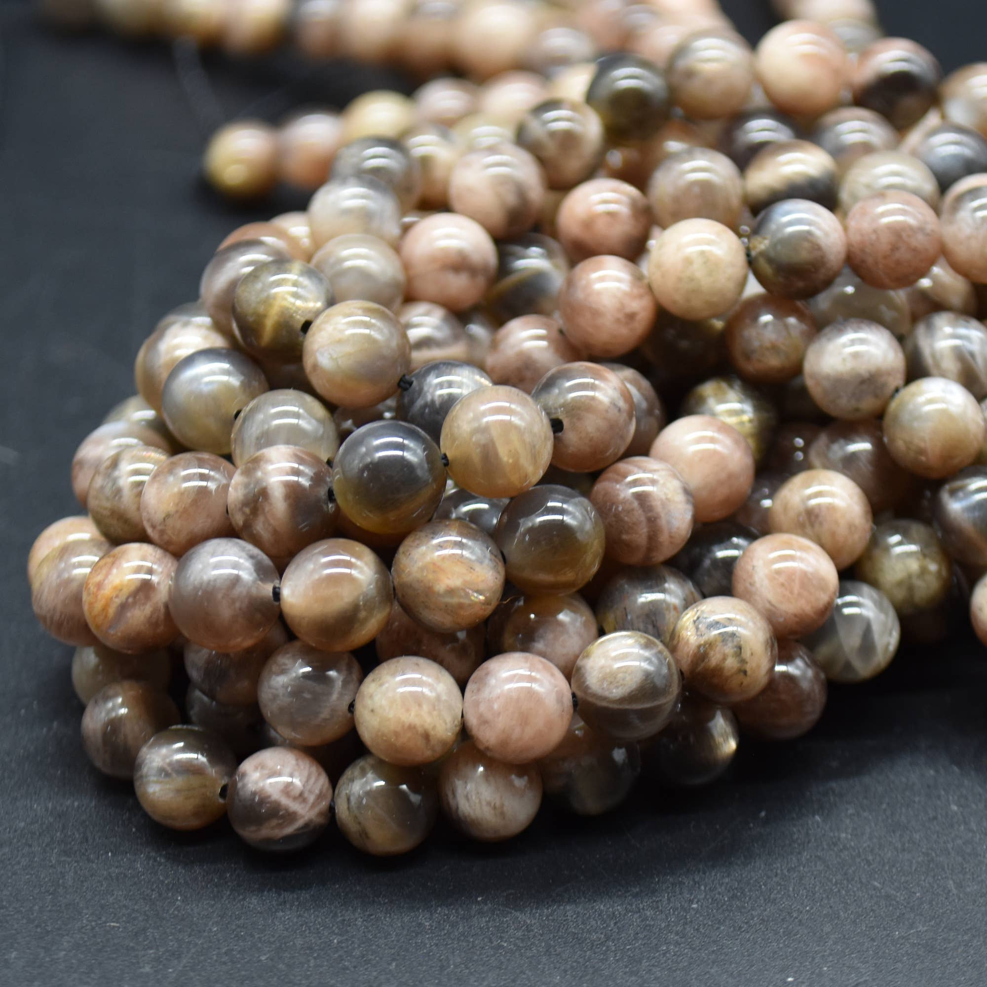 Oriental Direct Craft Supplies - Wholesale Beads - Natural Black Moonstone Semi-Precious Gemstone Round Beads2
