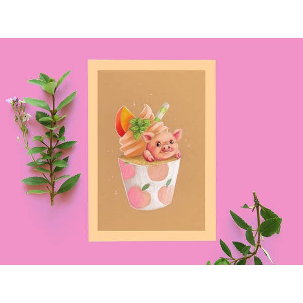 Peach Cupcake Pig Postcard for wholesale by Digitaldreamcloud